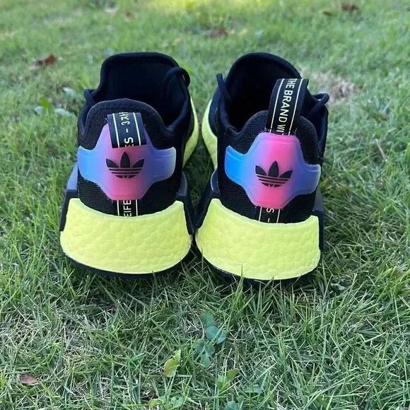 Adidas NMD R1 Core Black Pulse Yellow Blue Boost Shoes - Picture 6 of 11